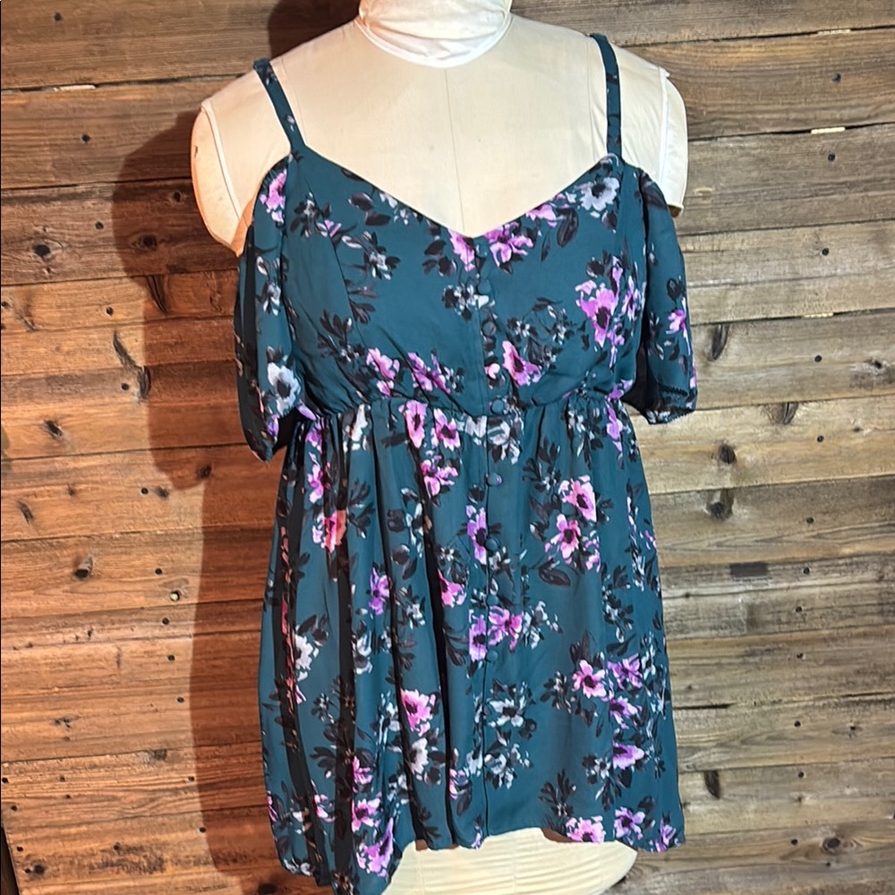 Torrid Blue Sleeveless Ruffled Blouse